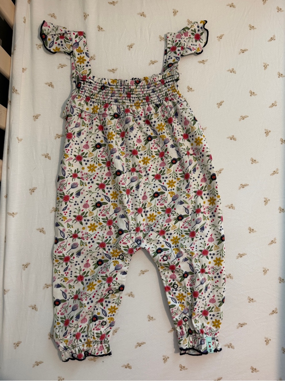 Baby Floral Sleeveless Romper - White with Pink & Yellow Flowers